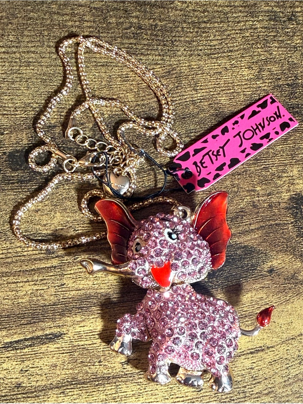 Betsey Johnson Pink Crystal Elephant Necklace NWT